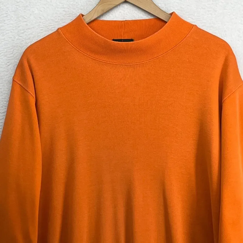 J.CREW Shirt Mens XL OAR Oarsman Ribbed Mock Neck Long Sleeve Cotton Orange VTG
